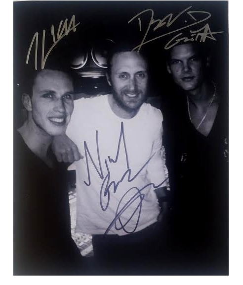 nicky romero, dj avicii & david guetta autographed 8x10 photo