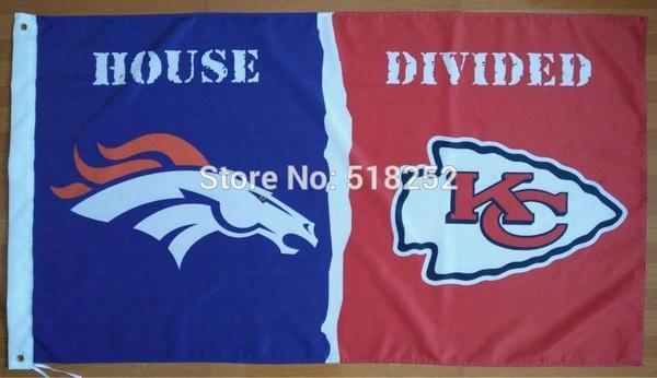 Kansas City Chiefs vs Denver Broncos House Divided Flag 3x5 FT