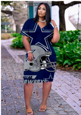 Dallas Cowboys V-Neck Jacket Short-Sleeved Bat-Sleeved Dress