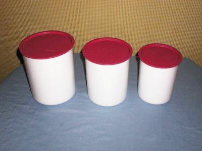 eBlueJay: VINTAGE TUPPERWARE WHITE CANISTER SET OF 3 WITH ROSE HOT