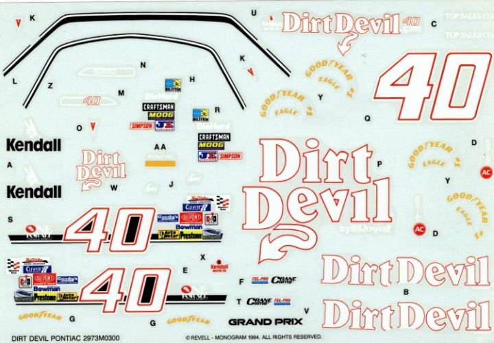 Ebluejay Scale Revell Monogram Dirt Devil Kenny Wallace Decal Sheet