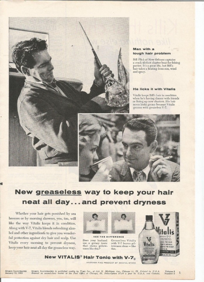 Ebluejay Vintage 1958 Vitalis Hair Tonic Original Magazine Print Ad