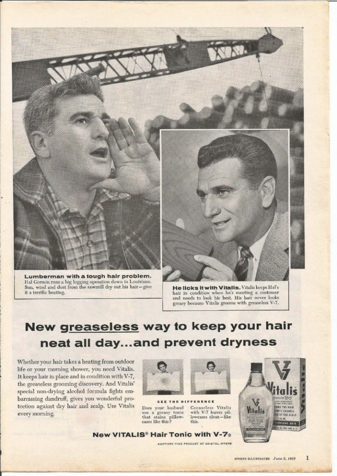 Ebluejay Vintage 1958 Vitalis Hair Tonic Original Magazine Print Ad