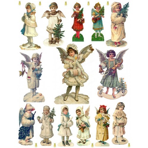 eBlueJay: Victorian Christmas Children Snow Angels Decal Sticker Sheet ...
