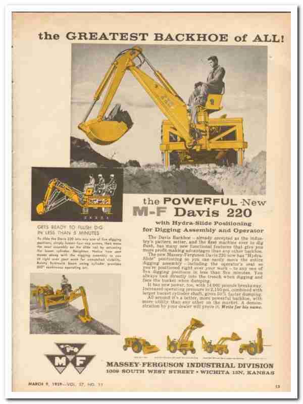 Ebluejay Massey Ferguson 1959 Greatest Backhoe Powerful Davis 220 Vintage Ad