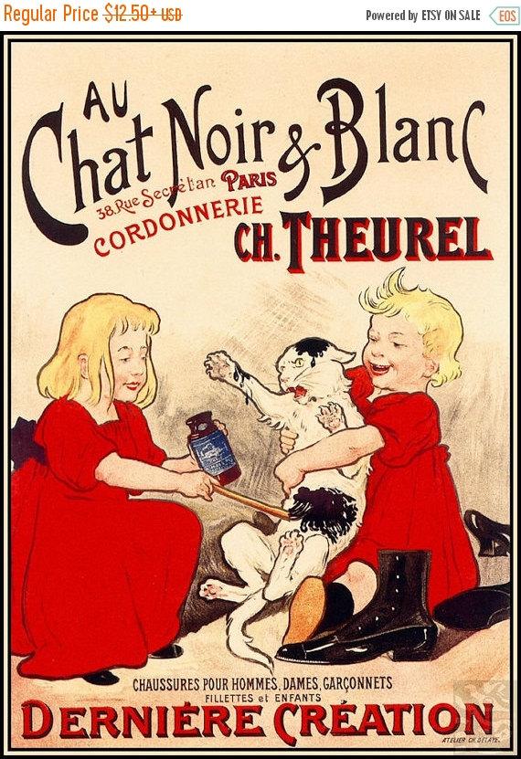 Ebluejay Chat Noir Blanc Vintage Poster Art Print Retro